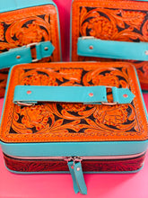 Load image into Gallery viewer, “Baby Blue” Tooled Leather Jewelry Case
